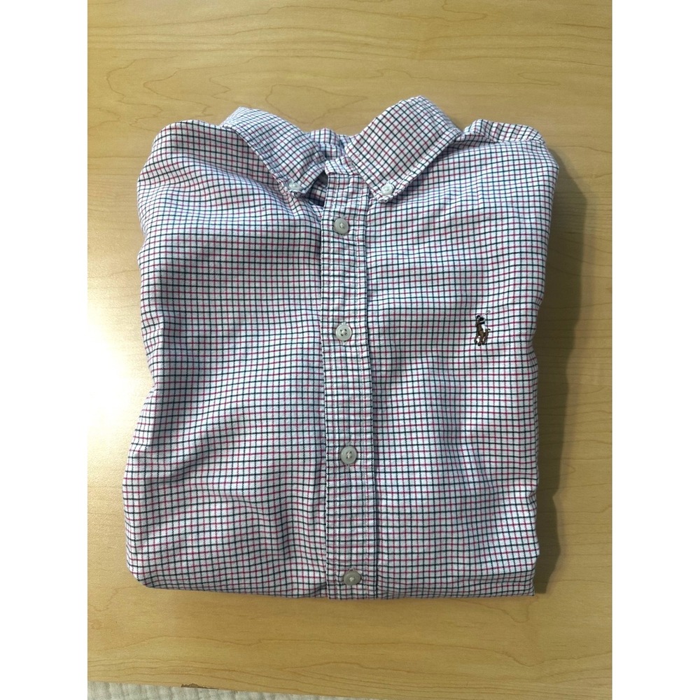 Polo Ralph Lauren Kids Large 14-16 Red Navy Tattersall Check Cotton Button Down